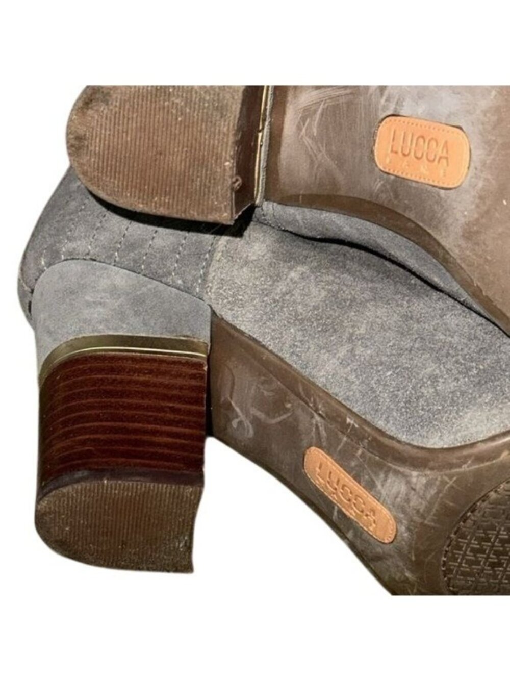 Gray Suede Ankle Boots With Block Heel & Stitch Detailing 8M Leather Upper Made - Picture 9 of 11